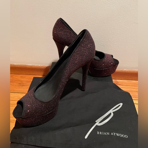 👠"There's No Place Like Home!" Brian Atwood Bambola Fuschia Sparkle Peeptoe Sz 9 - Picture 9 of 16